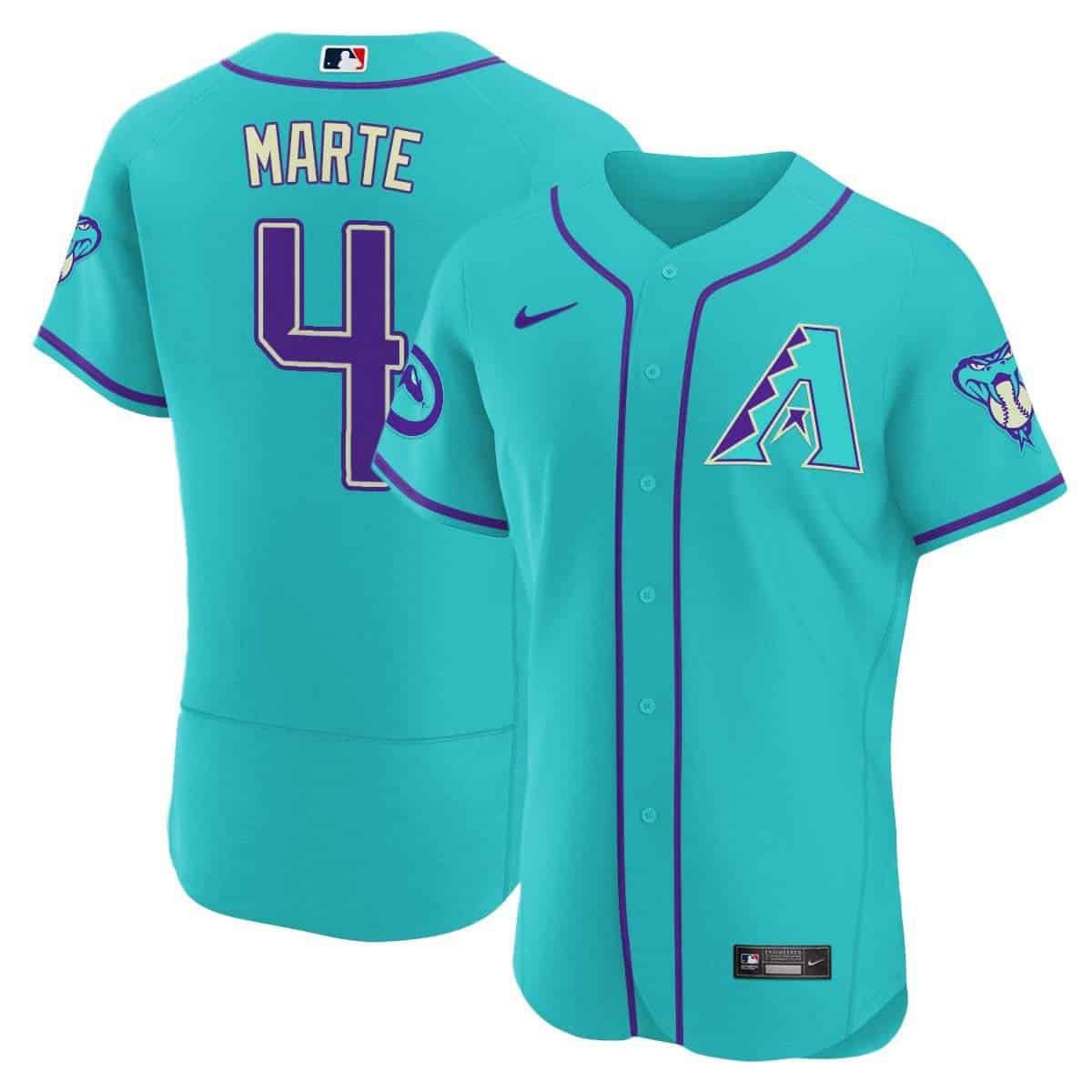 Men Arizona Diamondback #4 Marte Light Blue Nike 2024 Teal Purple MLB Jersey style 3